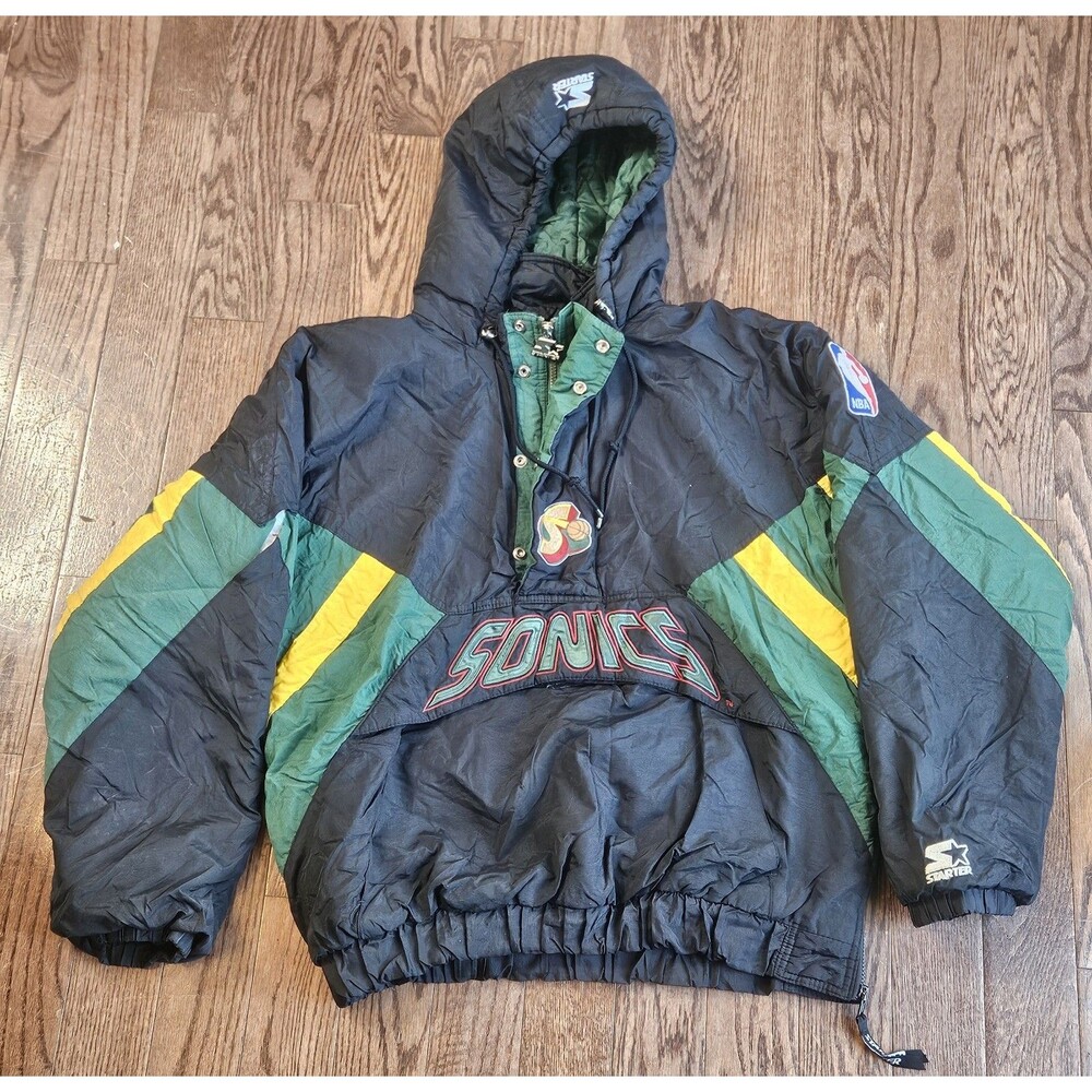 VTG Seattle Supersonics Starter Jacket Sonics Hooded Quarte Zip 1990's XL READ